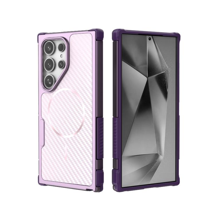 Custodia magnetica antiurto per telefono con texture in fibra di carbonio e airbag, resistente agli urti., For Galaxy S26+ 5G, For Galaxy S26 Ultra 5G, For Galaxy S26 5G, For Galaxy S25 Ultra 5G, For Galaxy S24 Ultra 5G, For Galaxy S24 5G