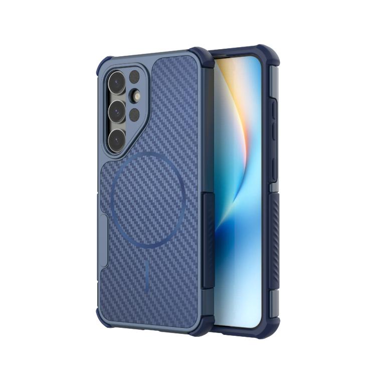 Custodia magnetica antiurto per telefono con texture in fibra di carbonio e airbag, resistente agli urti., For Galaxy S26+ 5G, For Galaxy S26 Ultra 5G, For Galaxy S26 5G, For Galaxy S25 Ultra 5G, For Galaxy S24 Ultra 5G, For Galaxy S24 5G