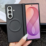 Custodia per telefono in pelle con texture in fibra di carbonio e albero pieghevole MagSafe., For Galaxy Fold8 Ultra 5G