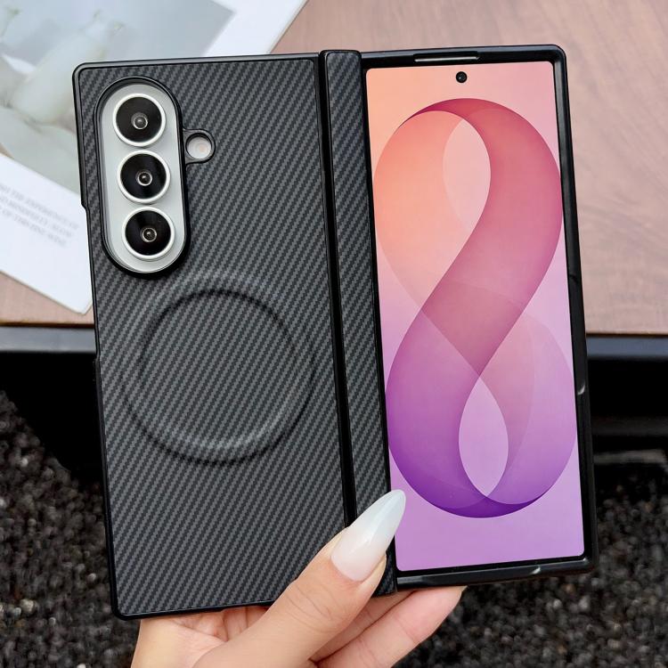 Custodia per telefono in pelle con texture in fibra di carbonio e albero pieghevole MagSafe., For Galaxy Fold8 Ultra 5G