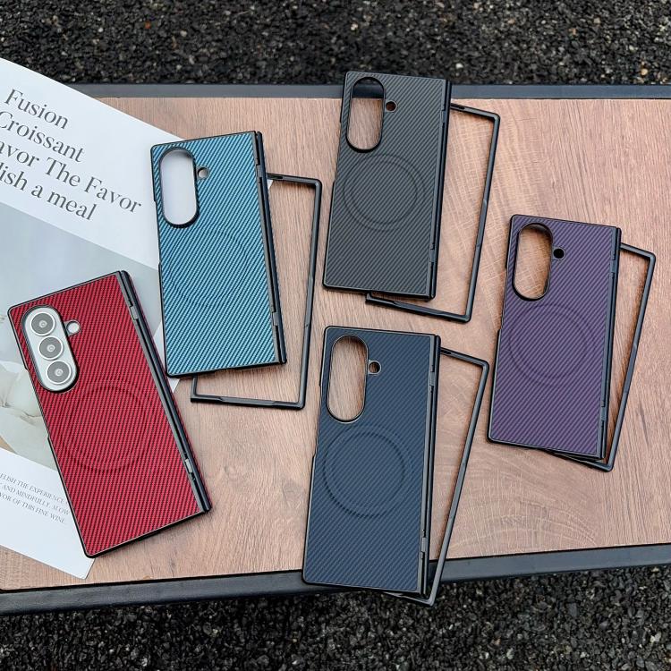 Custodia per telefono in pelle con texture in fibra di carbonio e albero pieghevole MagSafe., For Galaxy Fold8 Ultra 5G