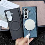 Custodia per telefono in pelle con texture in fibra di carbonio e albero pieghevole MagSafe., For Galaxy Fold8 Ultra 5G