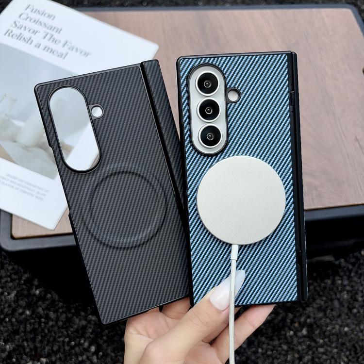 Custodia per telefono in pelle con texture in fibra di carbonio e albero pieghevole MagSafe., For Galaxy Fold8 Ultra 5G