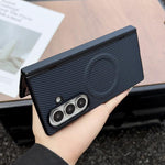 Custodia per telefono in pelle con texture in fibra di carbonio e albero pieghevole MagSafe., For Galaxy Fold8 Ultra 5G
