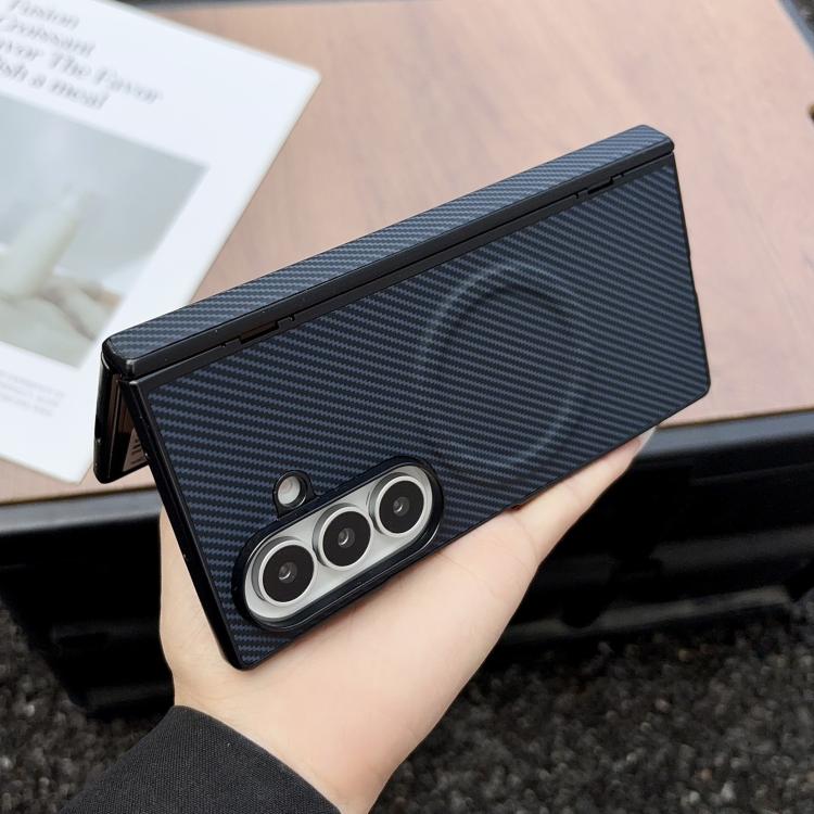 Custodia per telefono in pelle con texture in fibra di carbonio e albero pieghevole MagSafe., For Galaxy Fold8 Ultra 5G