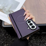 Custodia per telefono in pelle con texture in fibra di carbonio e albero pieghevole MagSafe., For Galaxy Fold8 Ultra 5G