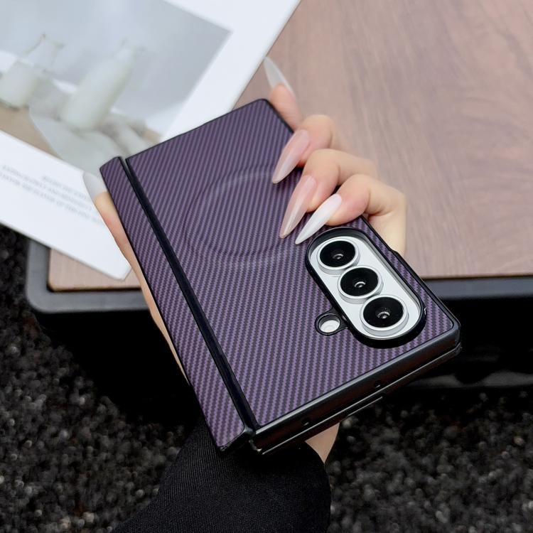 Custodia per telefono in pelle con texture in fibra di carbonio e albero pieghevole MagSafe., For Galaxy Fold8 Ultra 5G