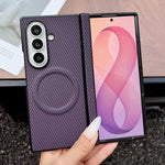 Custodia per telefono in pelle con texture in fibra di carbonio e albero pieghevole MagSafe., For Galaxy Fold8 Ultra 5G