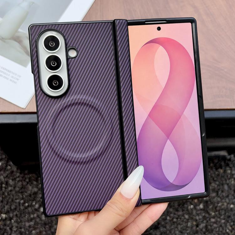 Custodia per telefono in pelle con texture in fibra di carbonio e albero pieghevole MagSafe., For Galaxy Fold8 Ultra 5G