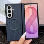 Custodia per telefono in pelle con texture in fibra di carbonio e albero pieghevole MagSafe., For Galaxy Fold8 Ultra 5G