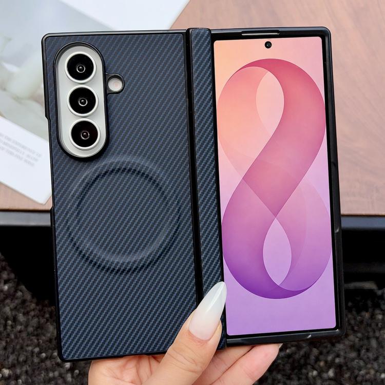 Custodia per telefono in pelle con texture in fibra di carbonio e albero pieghevole MagSafe., For Galaxy Fold8 Ultra 5G