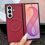 Custodia per telefono in pelle con texture in fibra di carbonio e albero pieghevole MagSafe., For Galaxy Fold8 Ultra 5G