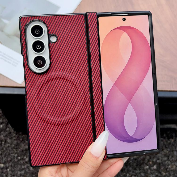 Custodia per telefono in pelle con texture in fibra di carbonio e albero pieghevole MagSafe., For Galaxy Fold8 Ultra 5G