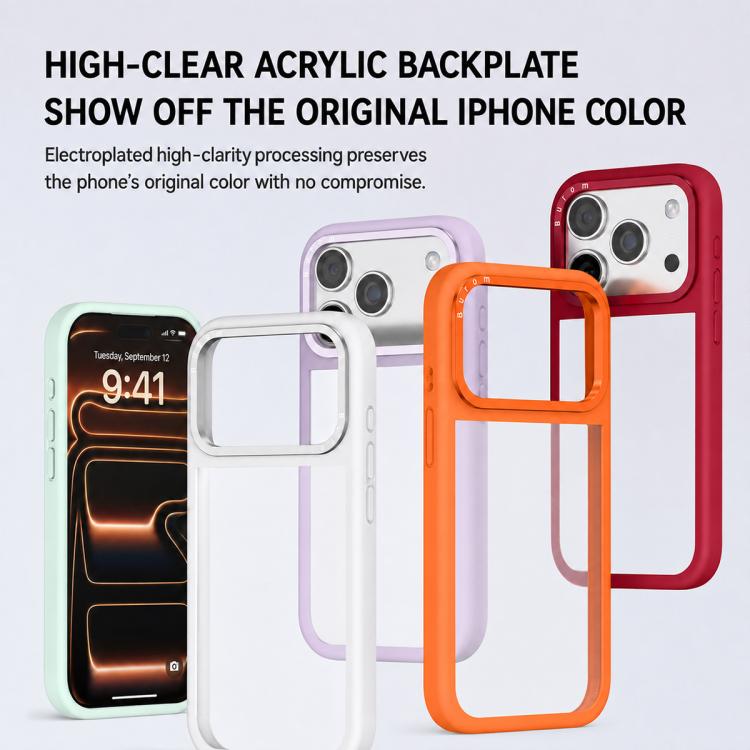 Custodia per telefono con cornice in silicone liquido, pannello posteriore ibrido in acrilico trasparente., For iPhone 17 Pro Max, For iPhone 17 Pro