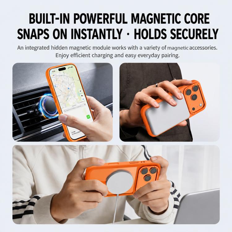 Custodia ibrida magnetica con cornice in silicone liquido, pannello posteriore trasparente e pannello posteriore trasparente., For iPhone 17 Pro Max, For iPhone 17 Pro