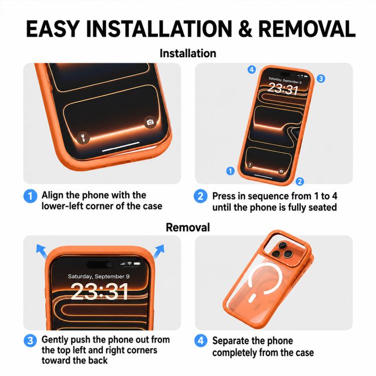 Custodia ibrida magnetica con cornice in silicone liquido, pannello posteriore trasparente e pannello posteriore trasparente., For iPhone 17 Pro Max, For iPhone 17 Pro