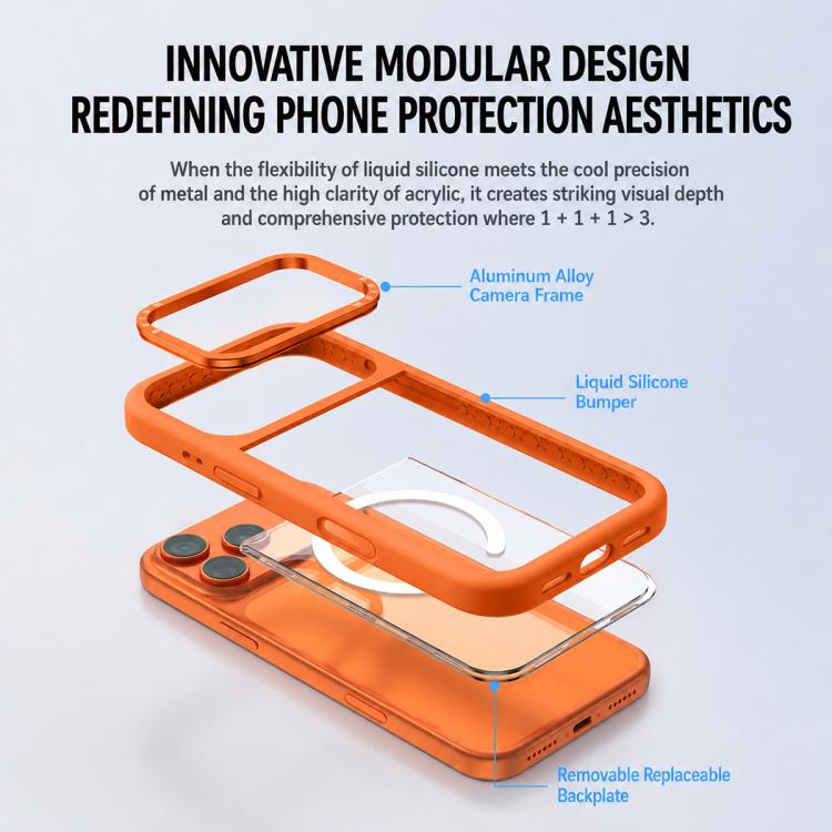 Custodia ibrida magnetica con cornice in silicone liquido, pannello posteriore trasparente e pannello posteriore trasparente., For iPhone 17 Pro Max, For iPhone 17 Pro