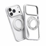Custodia per telefono con cornice in silicone liquido, pannello posteriore trasparente, supporto magnetico girevole e pannello posteriore ibrido trasparente., For iPhone 17 Pro