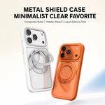 Custodia per telefono con cornice in silicone liquido, pannello posteriore trasparente, supporto magnetico girevole e pannello posteriore ibrido trasparente., For iPhone 17 Pro