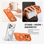 Custodia per telefono con cornice in silicone liquido, pannello posteriore trasparente, supporto magnetico girevole e pannello posteriore ibrido trasparente., For iPhone 17 Pro