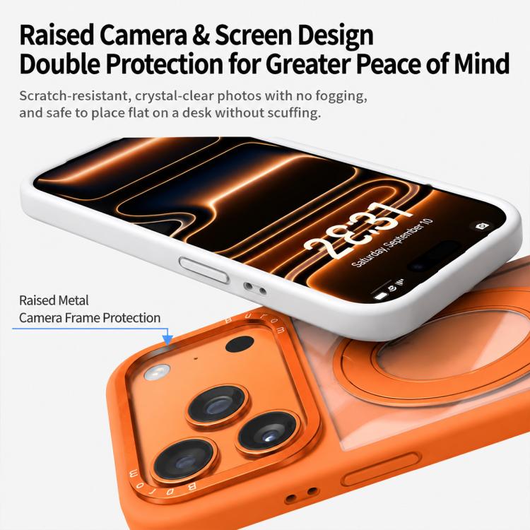 Custodia per telefono con cornice in silicone liquido, pannello posteriore trasparente, supporto magnetico girevole e pannello posteriore ibrido trasparente., For iPhone 17 Pro