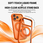 Custodia per telefono con cornice in silicone liquido, pannello posteriore trasparente, supporto magnetico girevole e pannello posteriore ibrido trasparente., For iPhone 17 Pro