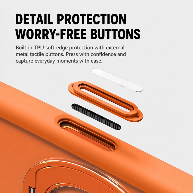 Custodia per telefono con cornice in silicone liquido, pannello posteriore trasparente, supporto magnetico girevole e pannello posteriore ibrido trasparente., For iPhone 17 Pro
