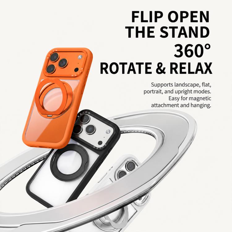 Custodia per telefono con cornice in silicone liquido, pannello posteriore trasparente, supporto magnetico girevole e pannello posteriore ibrido trasparente., For iPhone 17 Pro
