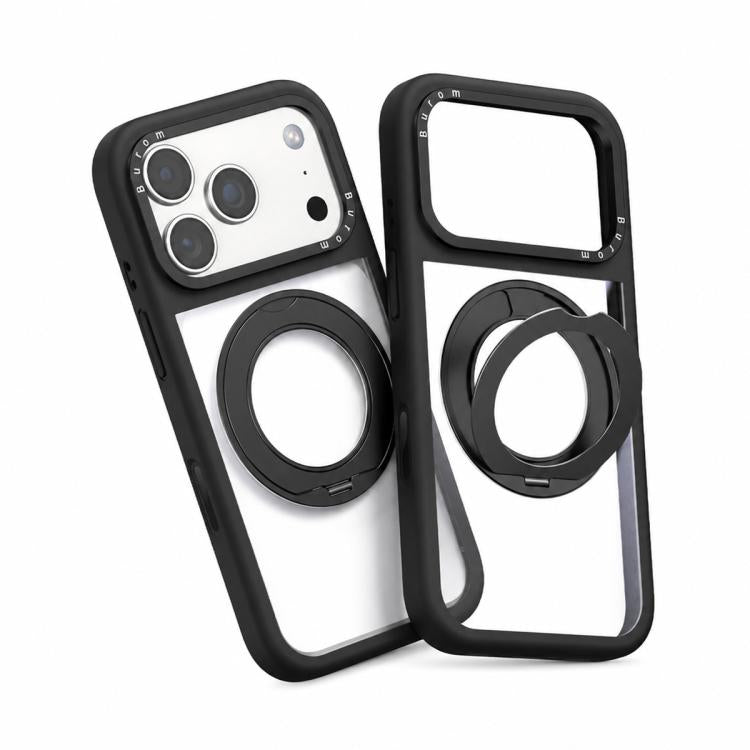 Custodia per telefono con cornice in silicone liquido, pannello posteriore trasparente, supporto magnetico girevole e pannello posteriore ibrido trasparente., For iPhone 17 Pro
