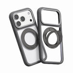 Custodia per telefono con cornice in silicone liquido, pannello posteriore trasparente, supporto magnetico girevole e pannello posteriore ibrido trasparente., For iPhone 17 Pro