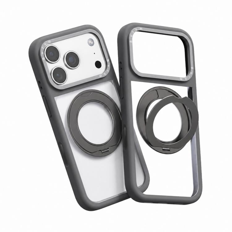 Custodia per telefono con cornice in silicone liquido, pannello posteriore trasparente, supporto magnetico girevole e pannello posteriore ibrido trasparente., For iPhone 17 Pro