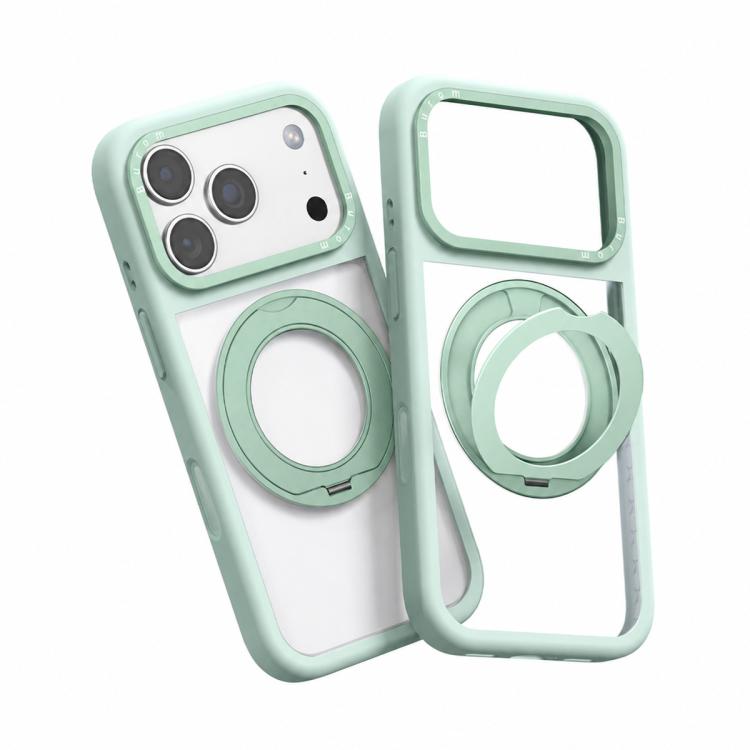 Custodia per telefono con cornice in silicone liquido, pannello posteriore trasparente, supporto magnetico girevole e pannello posteriore ibrido trasparente., For iPhone 17 Pro