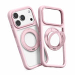 Custodia per telefono con cornice in silicone liquido, pannello posteriore trasparente, supporto magnetico girevole e pannello posteriore ibrido trasparente., For iPhone 17 Pro