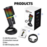 Microfono a condensatore da tavolo portatile XTUGA GB2066 con illuminazione RGB., GB2066