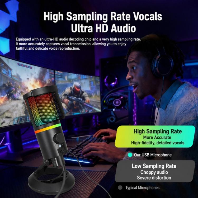 Microfono a condensatore da tavolo portatile XTUGA GB2066 con illuminazione RGB., GB2066