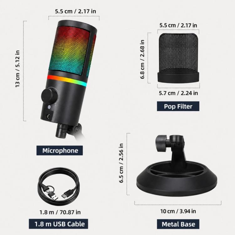 Microfono a condensatore da tavolo portatile XTUGA GB2066 con illuminazione RGB., GB2066