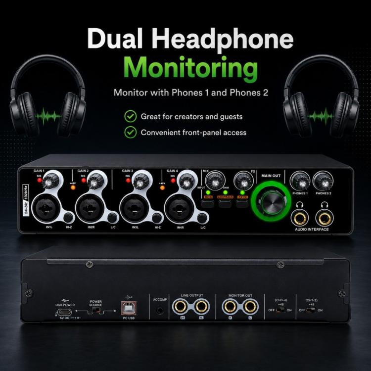 XTUGA E-44 Interfaccia audio USB professionale 4 ingressi-2 uscite 24 bit 192 kHz, scheda audio per registrazione, E-44