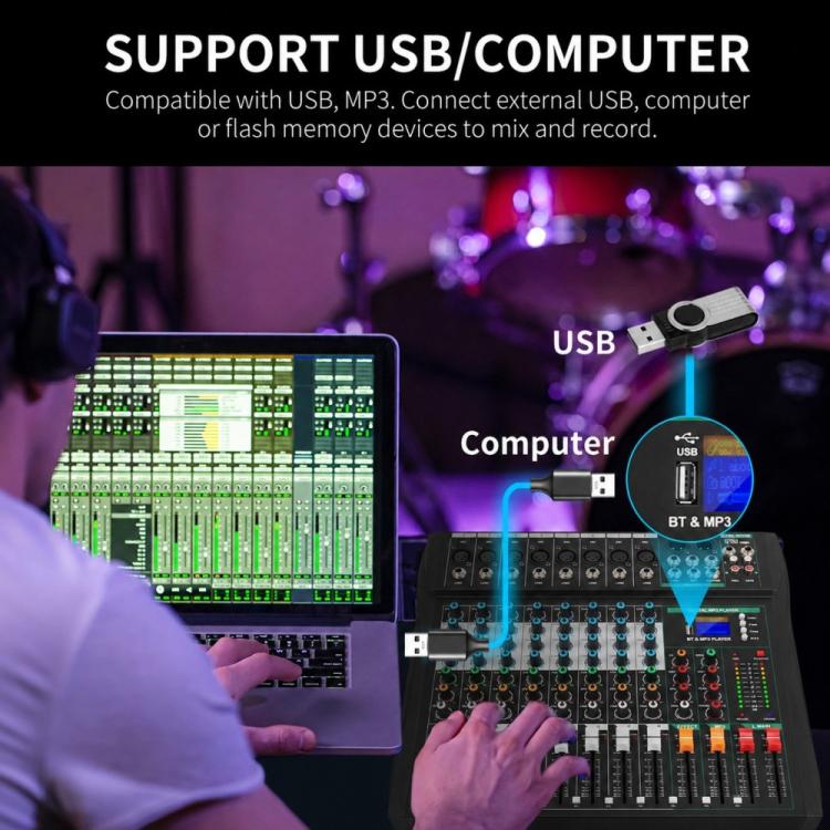 XTUGA CT80 Mixer audio professionale a 8 canali per DJ, CT80