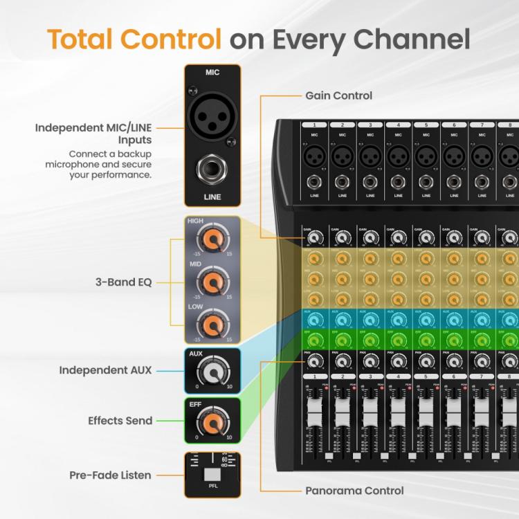 Mixer analogico 8 canali XTUGA GP80 con Bluetooth