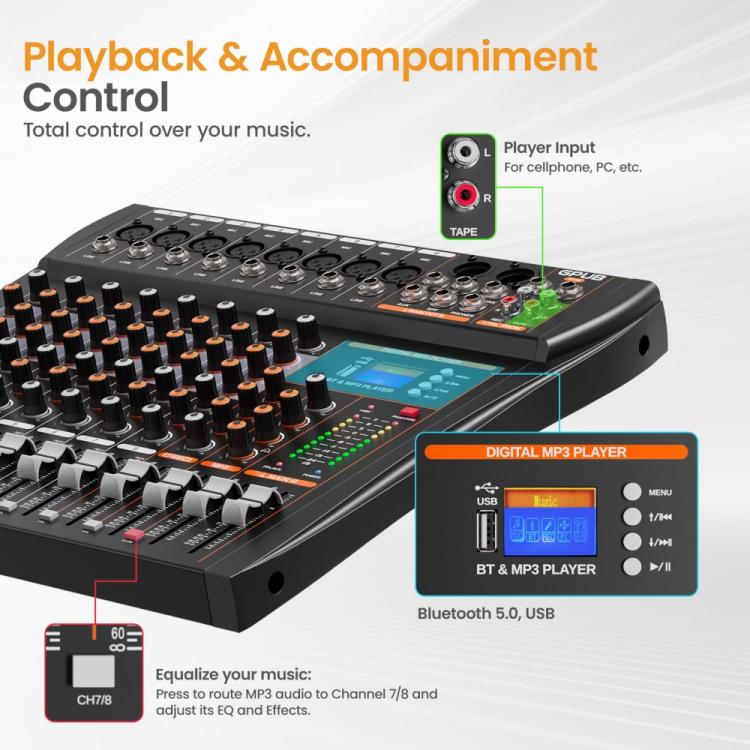 Mixer analogico 8 canali XTUGA GP80 con Bluetooth
