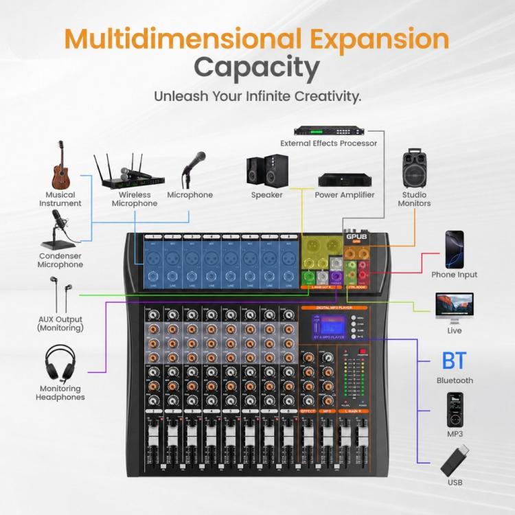Mixer analogico 8 canali XTUGA GP80 con Bluetooth