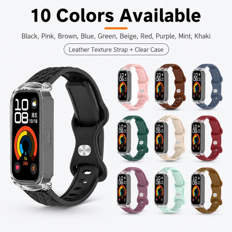 Cinturino per orologio xDfind in silicone con fibbia a farfalla integrata e texture effetto pelle., For Huawei Band 11 Pro / 11 Pro NFC, For Huawei Band 11 / 11 NFC
