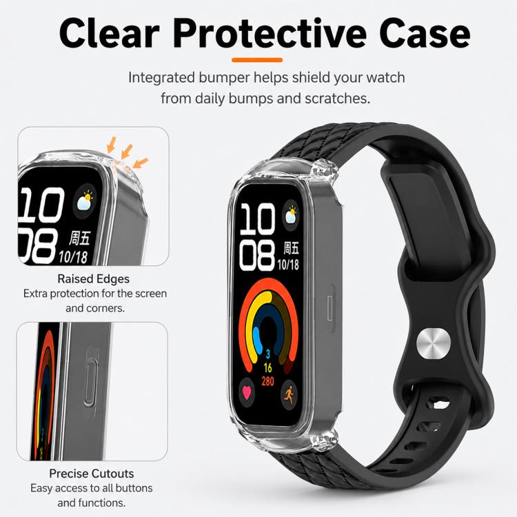 Cinturino per orologio xDfind in silicone con fibbia a farfalla integrata e texture effetto pelle., For Huawei Band 11 Pro / 11 Pro NFC, For Huawei Band 11 / 11 NFC