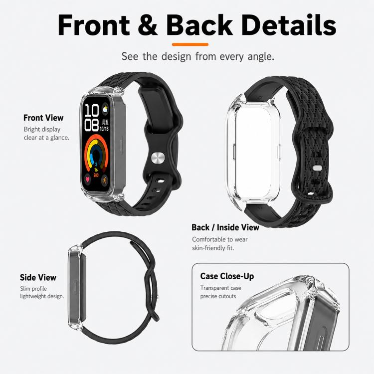 Cinturino per orologio xDfind in silicone con fibbia a farfalla integrata e texture effetto pelle., For Huawei Band 11 Pro / 11 Pro NFC, For Huawei Band 11 / 11 NFC
