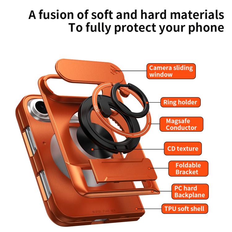 Custodia per telefono multifunzionale magnetica antiurto con finestra scorrevole per obiettivo., For iPhone Fold