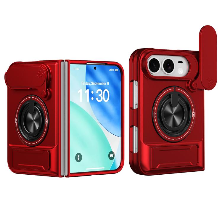 Custodia per telefono multifunzionale magnetica antiurto con finestra scorrevole per obiettivo., For iPhone Fold