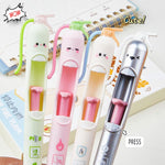 Set di 4 penne a gel retrattili con punta da 0,5 mm e design a estintore, ideali per studenti.