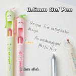 Set di 4 penne a gel retrattili con punta da 0,5 mm e design a estintore, ideali per studenti.