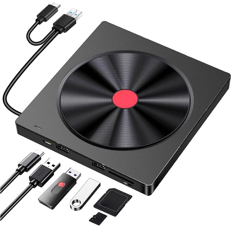 Masterizzatore CD/unità ottica esterna per laptop, 5-in-1 CD Pattern, Red Dot Red Border
