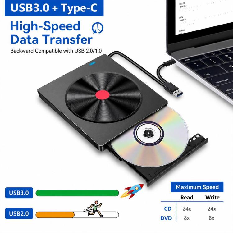 Masterizzatore CD/unità ottica esterna per laptop, 5-in-1 CD Pattern, Red Dot Red Border